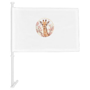 Giraffe Among Cherry Blossoms Circle Art  Car Flag