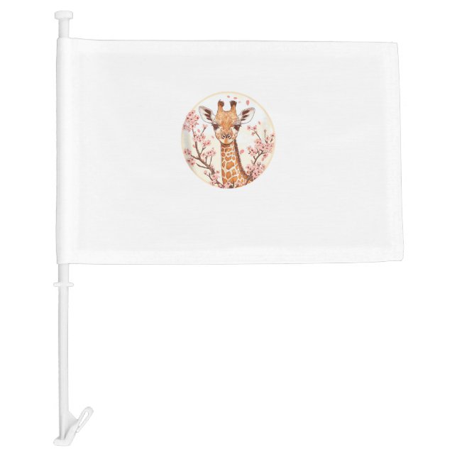 Giraffe Among Cherry Blossoms Circle Art  Car Flag (Front)