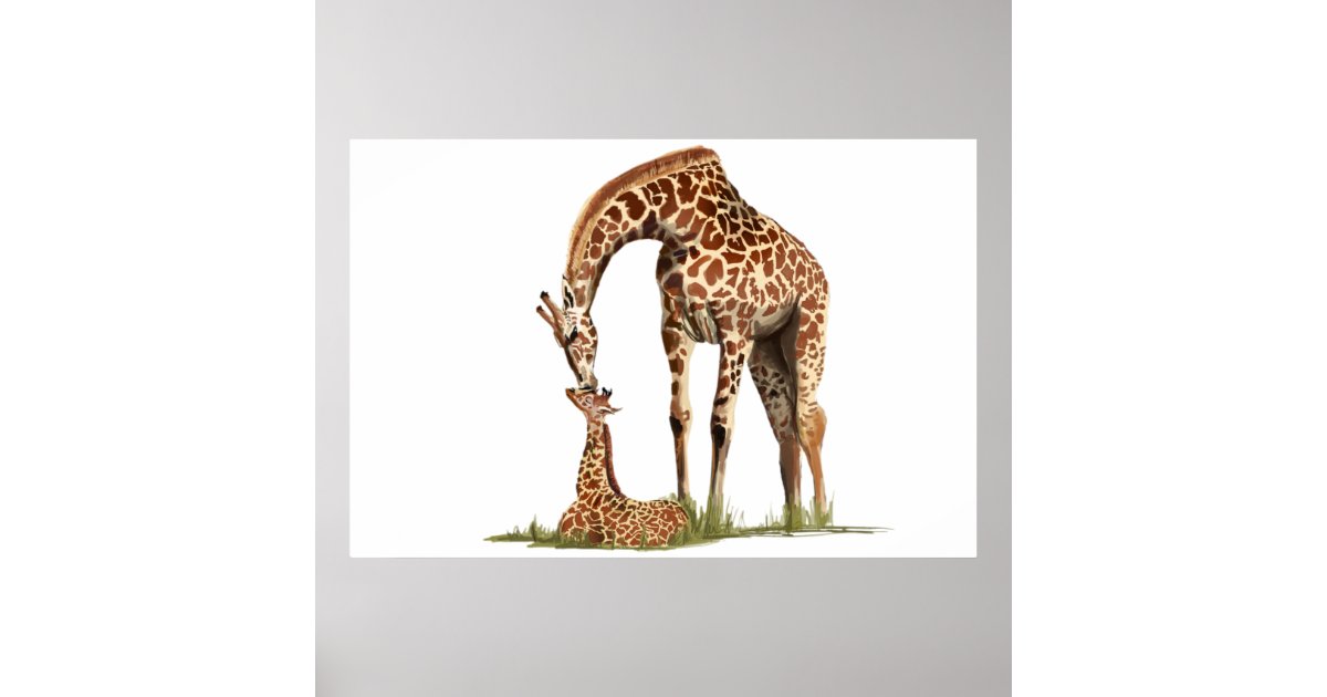 GIRAFFE WITH IT/'S BABY CALF POSTER 24x36 THE FIRST KISS