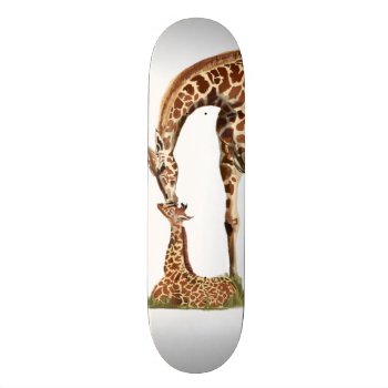 Giraffe And Baby Calf Kissing Skateboard Deck by LGD_Skateboards at Zazzle