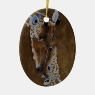 Giraffe and Baby Ceramic Oval Ornament