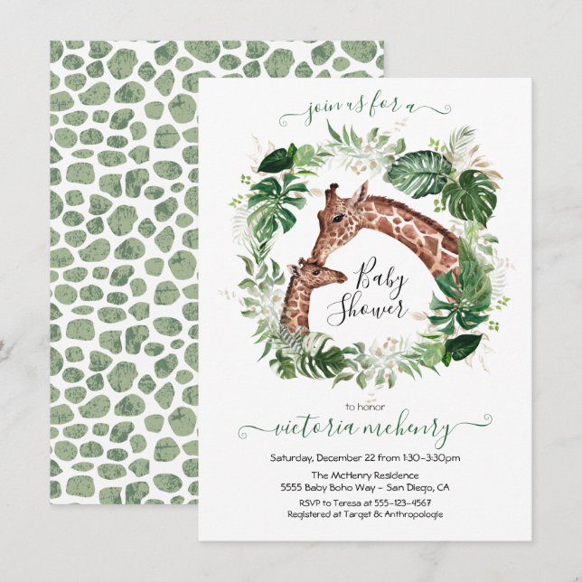 Giraffe and Baby Jungle Baby Shower Invitation (Front/Back)