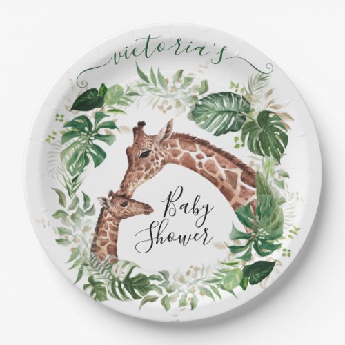Giraffe and Baby Jungle Baby Shower paper plates