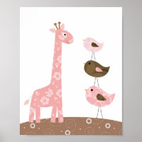 Giraffe and bird nursery art poster