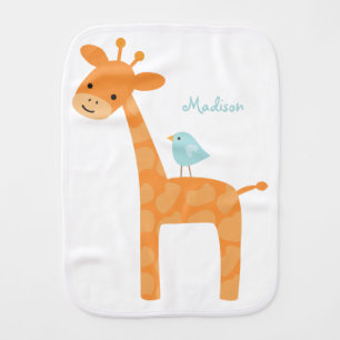 Giraffe and Blue Bird Personalized Burp Cloth