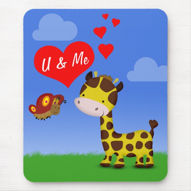 Giraffe and Butterfly in Love Mouse Pad (Front)