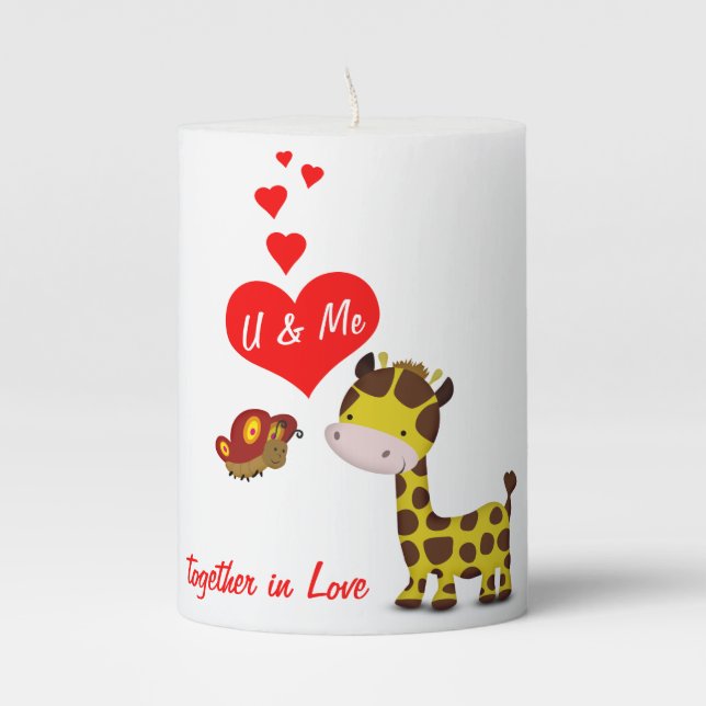 Giraffe and Butterfly in Love Pillar Candle (Front)