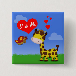 Giraffe and Butterfly in Love Pinback Button