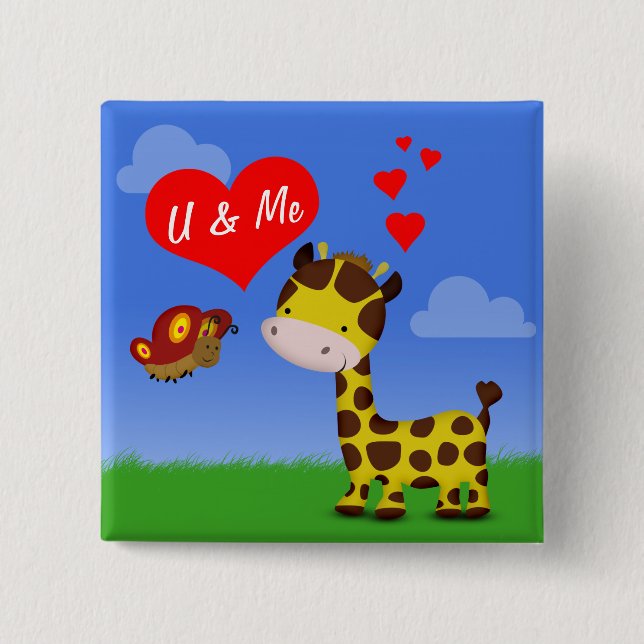 Giraffe and Butterfly in Love Pinback Button (Front)