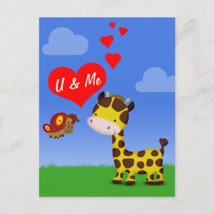 Giraffe and Butterfly in Love Postcard