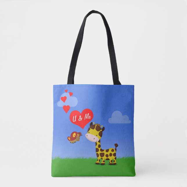 Giraffe and Butterfly in Love Tote Bag (Front)