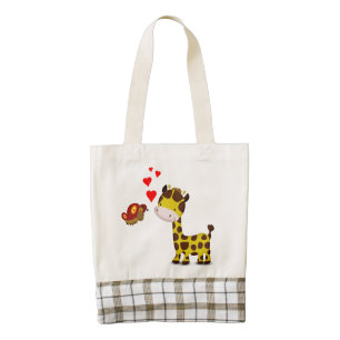 Giraffe and Butterfly in Love Zazzle HEART Tote Bag
