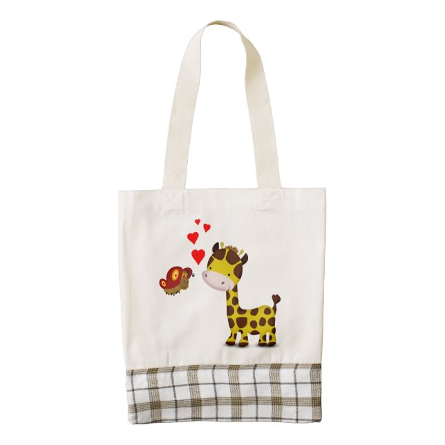 Giraffe and Butterfly in Love Zazzle HEART Tote Bag (Front)