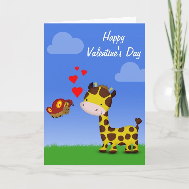 Giraffe and Butterfly Valentine's Day Holiday Card (Front)