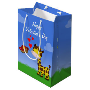 Giraffe and Butterfly Valentine's Day Medium Gift Bag