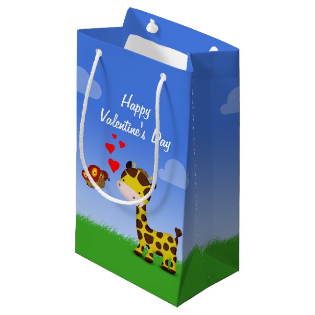 Giraffe and Butterfly Valentine's Day Small Gift Bag (Front Angled)