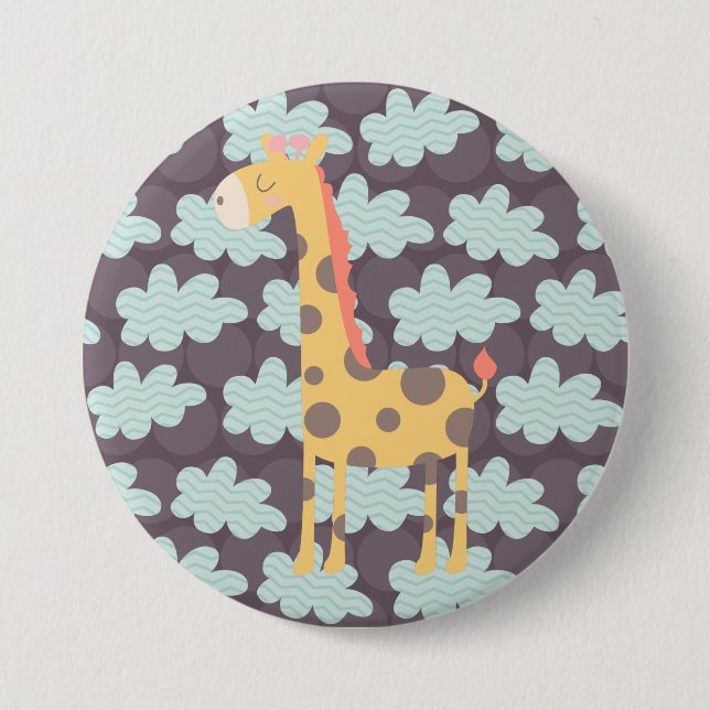 Giraffe and Clouds Pinback Button (Front)