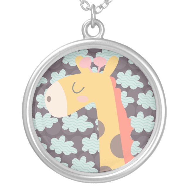 Giraffe and Clouds Silver Plated Necklace (Front)