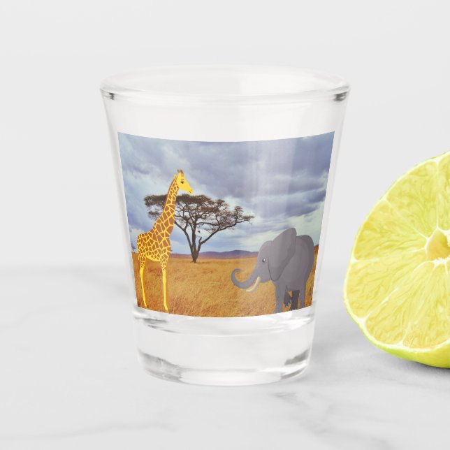 giraffe and elephant in the safari shot glass (Front)