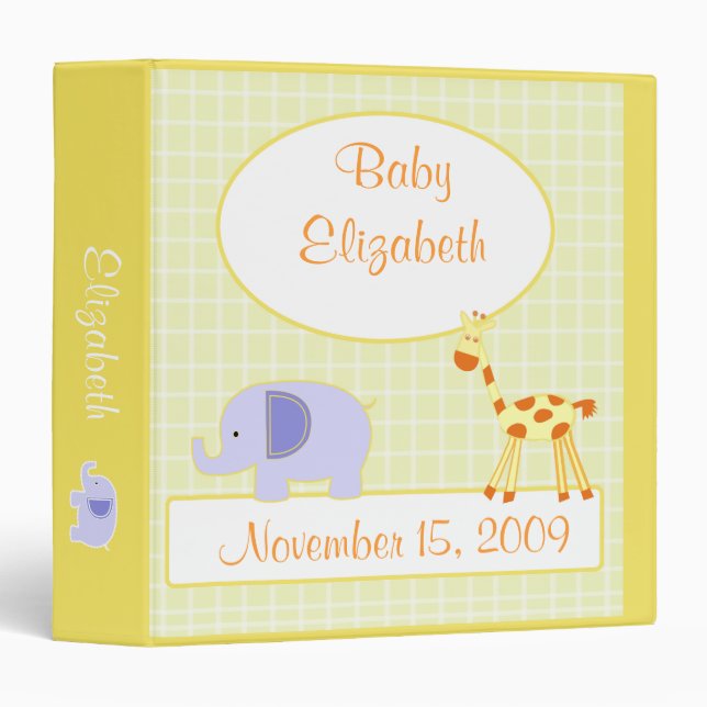 GIRAFFE and ELEPHANT New Baby Photo Album Binder (Front/Spine)