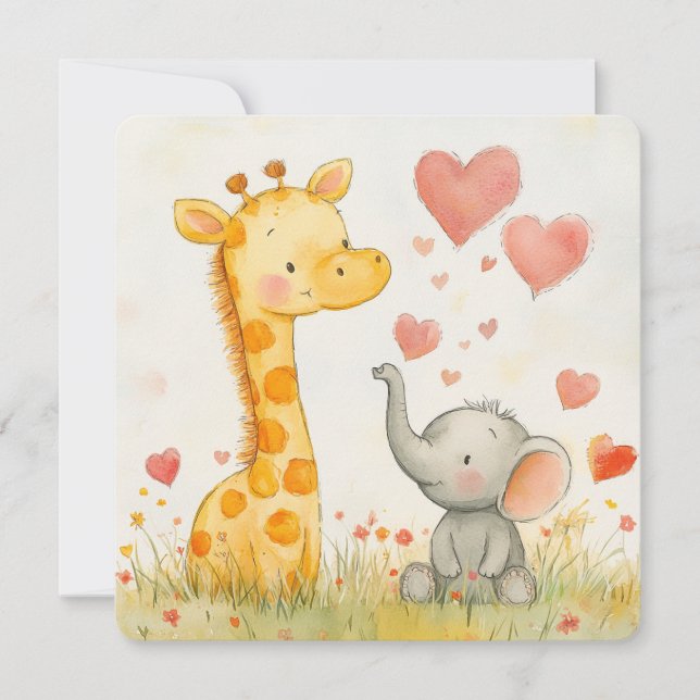 Giraffe and Elephant Valentine Holiday Card (Front)