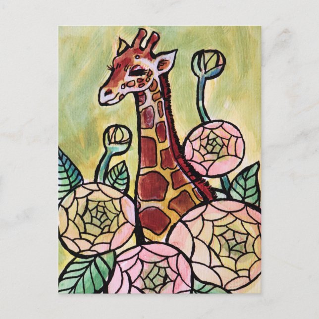 Giraffe and Flowers  Giraffes illustration floral  Postcard (Front)