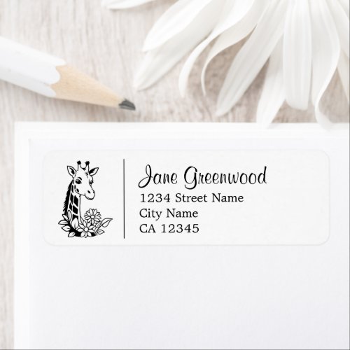 Giraffe And Flowers Name And Address Label