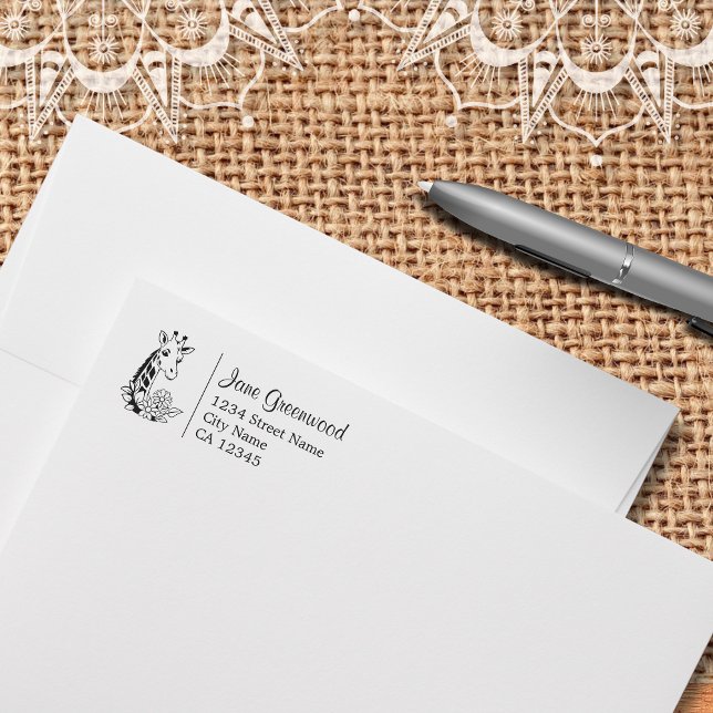Giraffe And Flowers Name And Address Rubber Stamp (Creator Uploaded)
