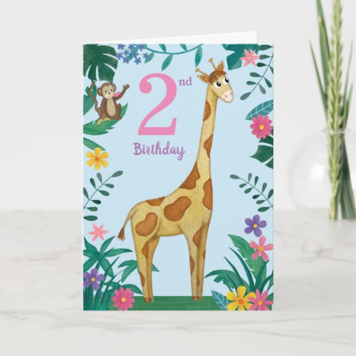 Giraffe And friends 2nd Birthday Card