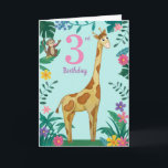 Giraffe And friends 3rd Birthday Card<br><div class="desc">Floral giraffe and friends design colourful picture on the inside.. just click personalise to make your own</div>