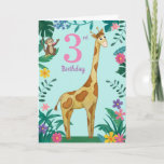 Giraffe And friends 3rd Birthday Card<br><div class="desc">Floral giraffe and friends design colourful picture on the inside.. just click personalise to make your own</div>