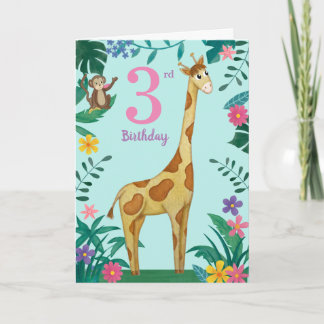 Giraffe And friends 3rd Birthday Card