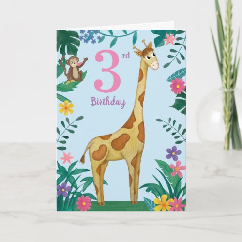 Giraffe And friends 3rd Birthday Card