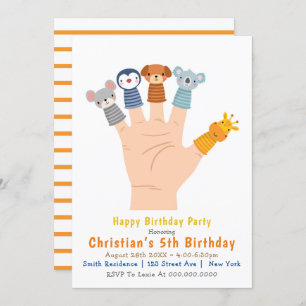 Giraffe and Friends 5th Birthday Invitations