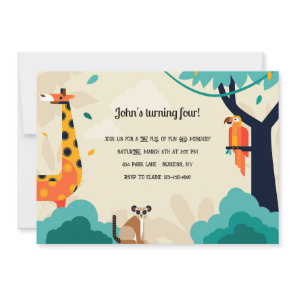 Giraffe and Friends Birthday Party Invitation