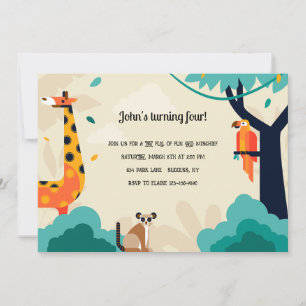 Giraffe and Friends Birthday Party Invitation