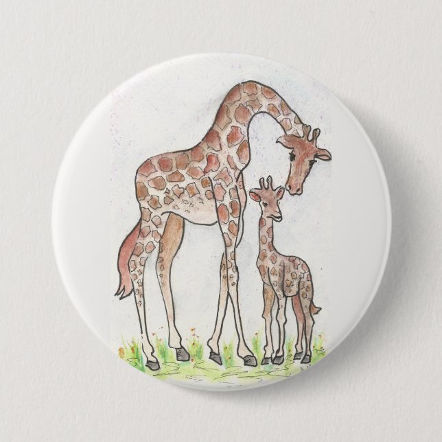Giraffe and Her Calf Button (Front)
