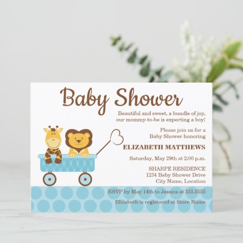 Giraffe and Lion Baby Shower Invitation
