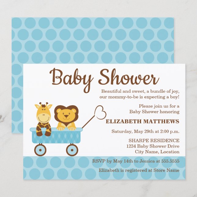 Giraffe and Lion Baby Shower Invitation (Front/Back)