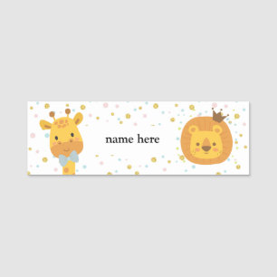 Giraffe and lion name tag