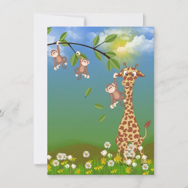 Giraffe and Monkey 1st Birthday Party Invitation (Front)