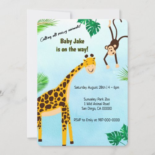 Giraffe and Monkey Safari or Zoo Party Animal Invitation