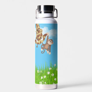 Giraffe and Monkey with Grass Water Bottle