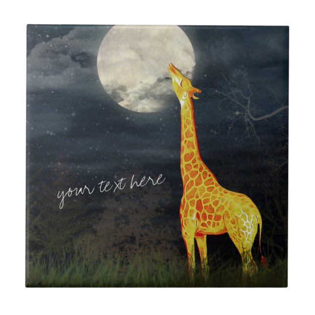 Giraffe and Moon | Custom Ceramic Photo Tile (Front)