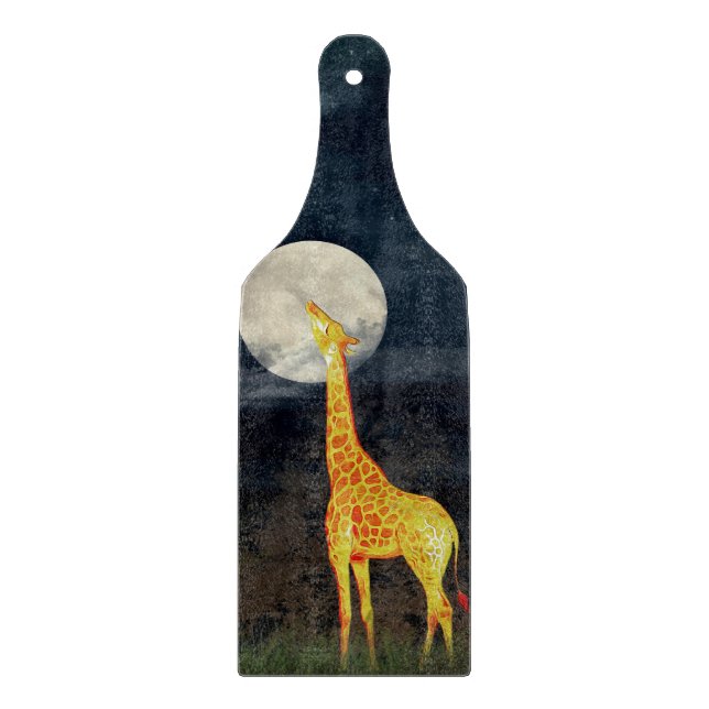 Giraffe and Moon | Custom Glass Cutting Board (Front)