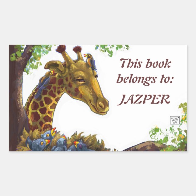 Giraffe and Oxpeckers Bookplate (Front)