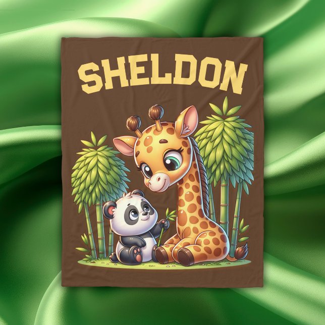 Giraffe and Panda Monogrammed Name | Fleece Blanket (Creator Uploaded)