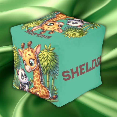 Giraffe and Panda Monogrammed Name  Pouf