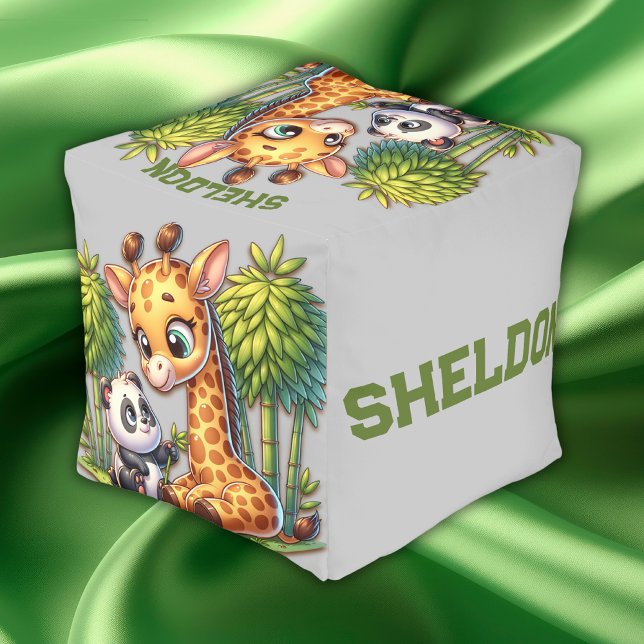 Giraffe and Panda Monogrammed Name | Pouf (Creator Uploaded)