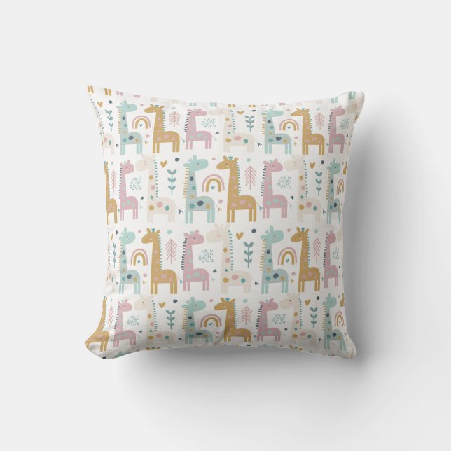 Giraffe and Rainbow Background Throw Pillow (Front)